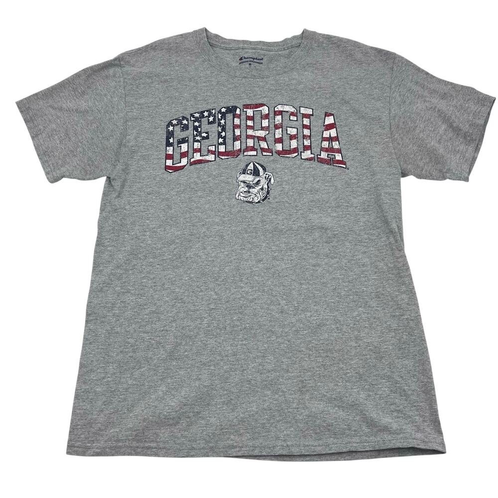 Champion Gray UGA Georgia Bulldogs Football Stars and Stripes Logo T-Shirt Sz M